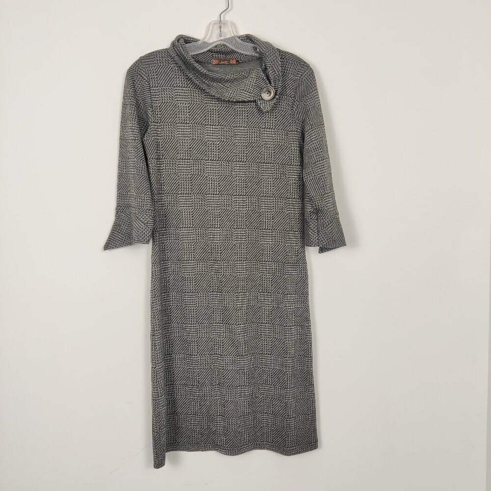 S.Z.N. Collection Women's Midi Dress Sz Medium Gray Houndstooth Business Casual